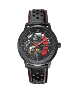 PIERRE LANNIER PADDOCK BLACK PERFORATED LEATHER WATCH