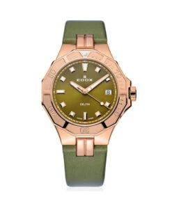 EDOX DELFIN THE ORIGINAL DIVER DATE LADY GREEN WATCH