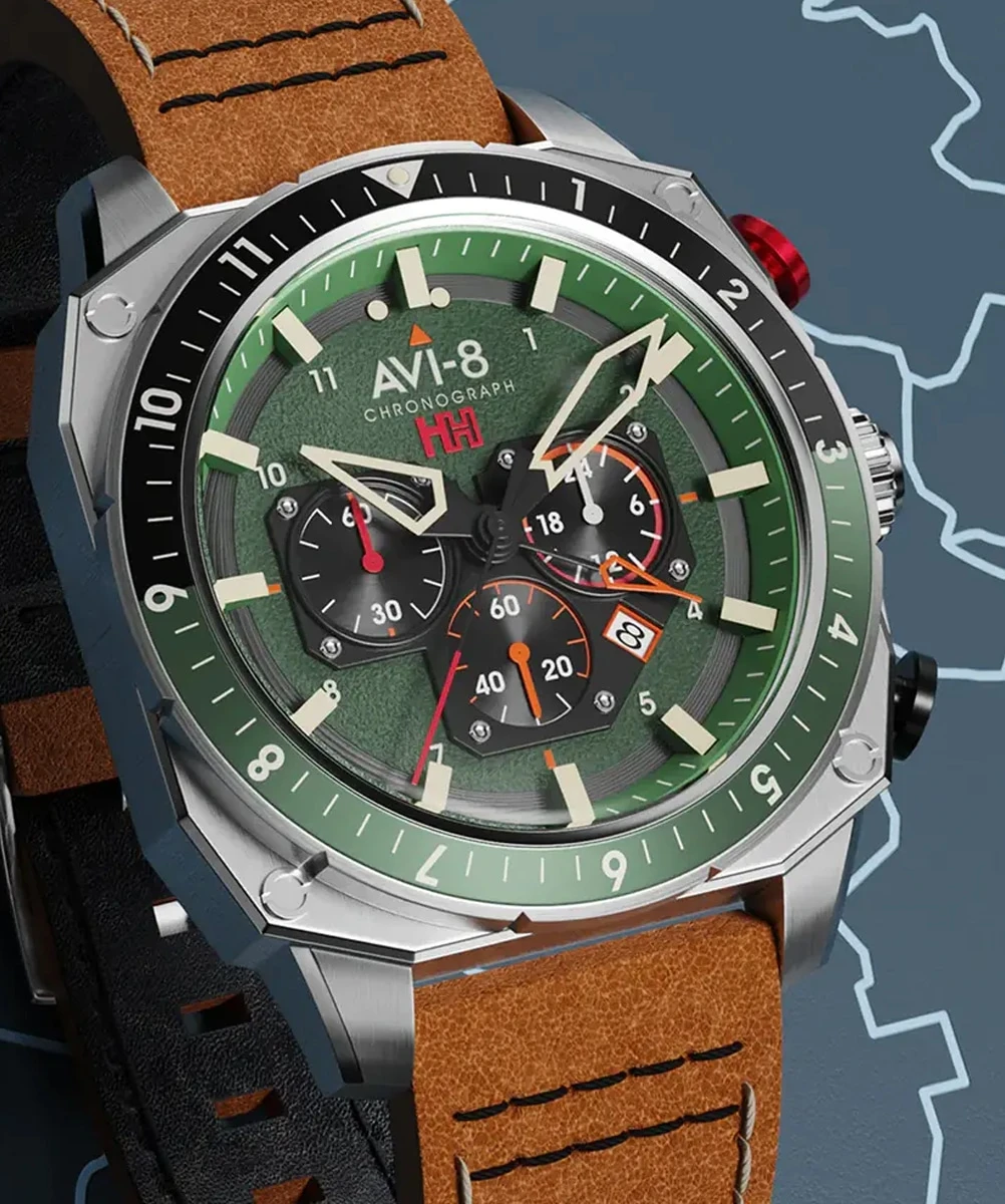 AVI-8 WATCH HAWKER HUNTER DUAL TIME CHRONOGRAPH BROWN – Image 3