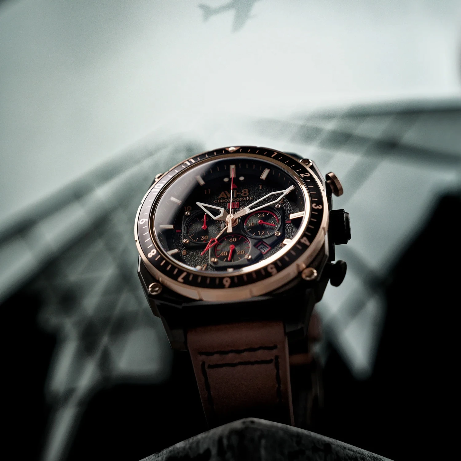 AVI-8 HAWKER ATLAS DUAL TIME CHRONOGRAPH JADE BLACK – Image 3