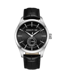 CERRUTI 1881 CERRUTI CAVARENO QUARTZ BLACK LEATHER WATCH