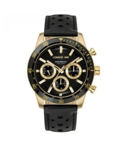 CERRUTI 1881 CERRUTI TURCHINO LEATHER BLACK DIAL WATCH