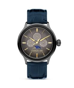 CERRUTI 1881 CERRUTI DERVIO QUARTZ BLUE LEATHER WATCH