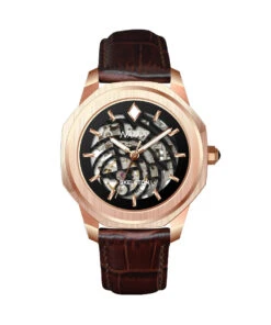 NAPPEY SKELETON ROSE GOLD AND BLACK LEATHER BROWN