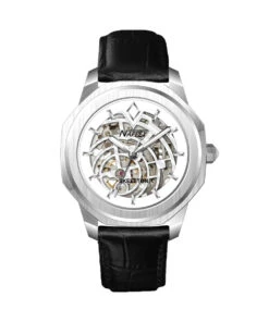 NAPPEY SKELETON SILVER AND WHITE LEATHER BLACK