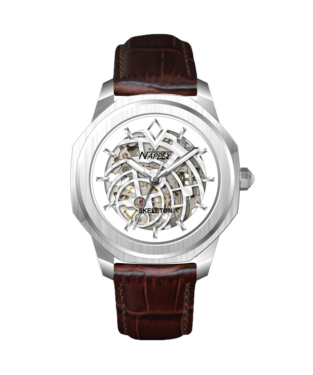 NAPPEY SKELETON SILVER AND WHITE LEATHER BROWN